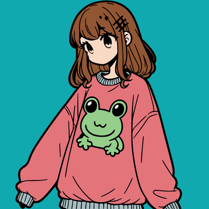 girl wearing frogging sweatshirt