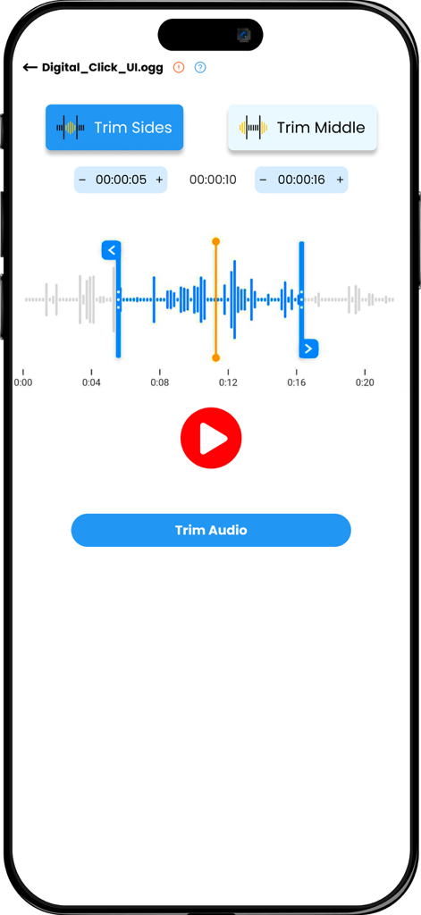 Trim audio feature with waveform display and editing tools in the Easy Sound recorder app.