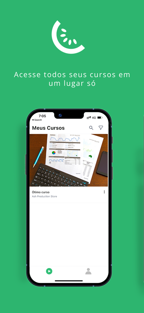 Mobile screen of the Kiwify app showing the My Courses dashboard for students