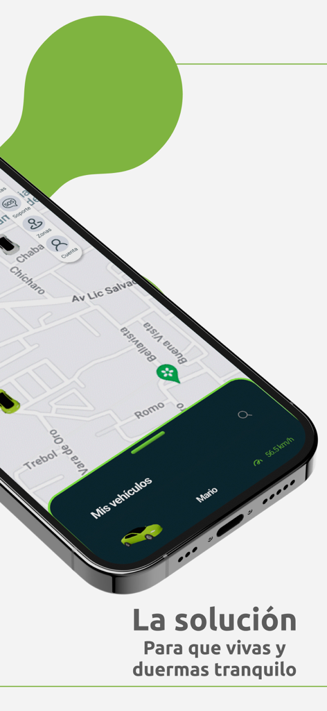 Resser Spot - Resser Spot mobile app interface displaying a vehicle's live location and speed on a map.