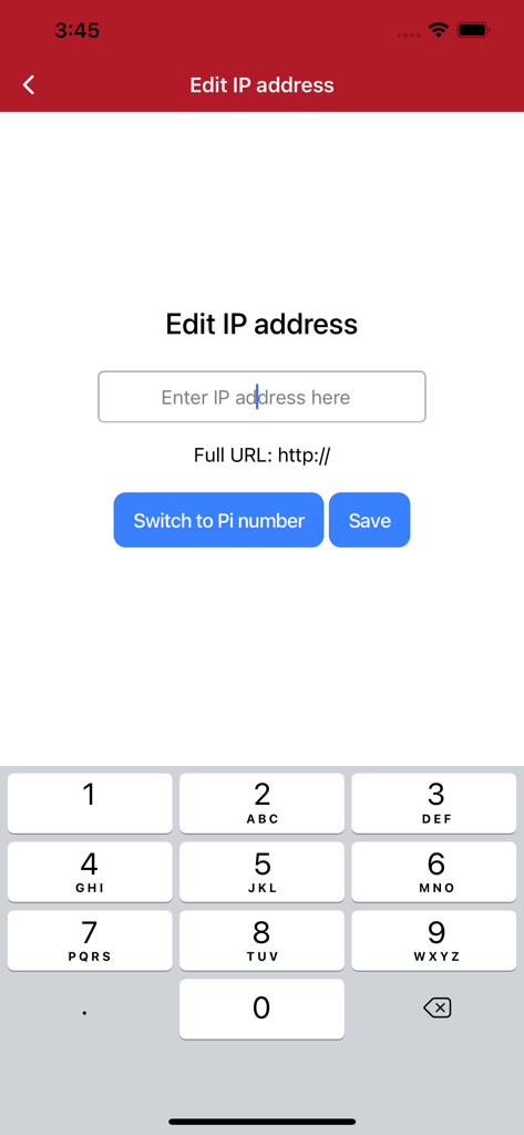 CMES - A interface do aplicativo CMES para inserir um endereço IP para conectar com o servidor local CMES-Pi