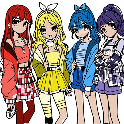 teen manga girls group of 4