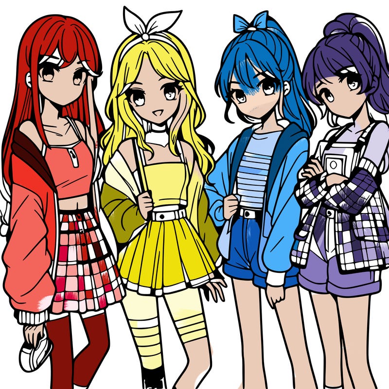 teen manga girls group of 4