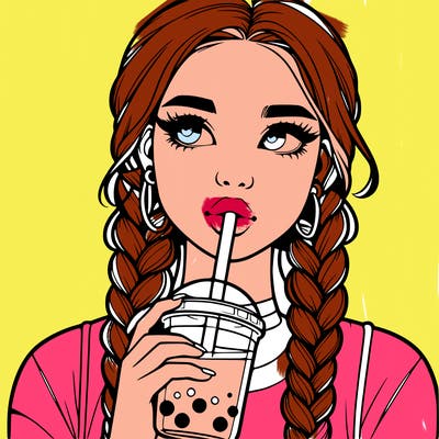realistic girl with braided hair drinking boba