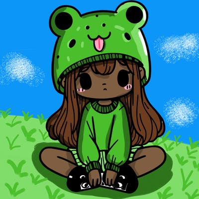 a girl wearing a frog hat and some frog socks