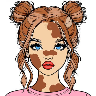 realistic girl with two buns in hair and lips