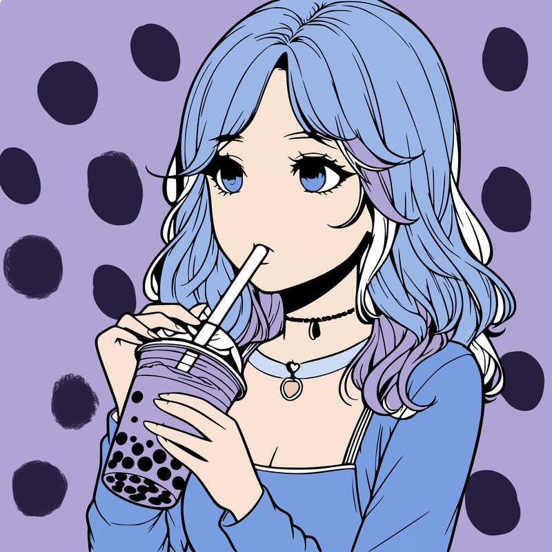 realistic girl drinking boba tea