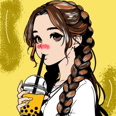 realistic girl with braided hair drinking boba