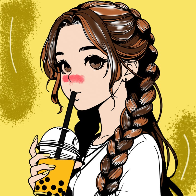 realistic girl with braided hair drinking boba