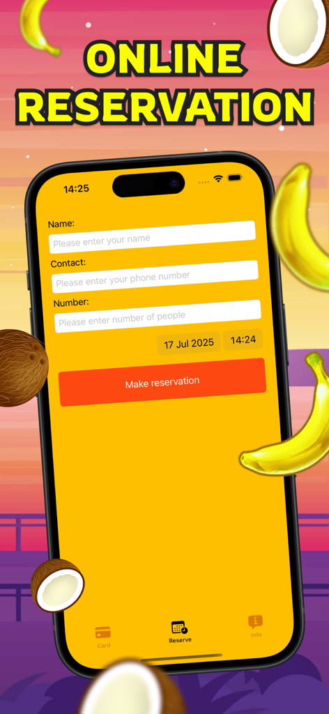 SP app - Online table reservation screen for Surf Punch bar app