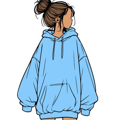 realistic girl with a oversized sweatshirt on and a bun