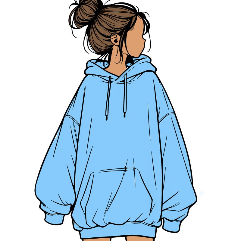 realistic girl with a oversized sweatshirt on and a bun