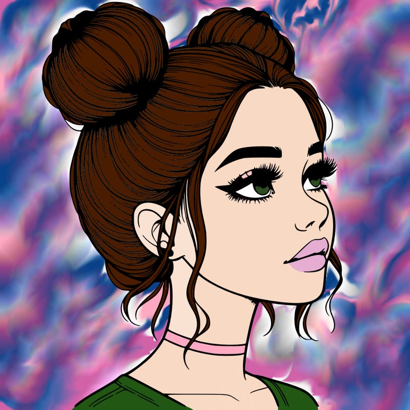 realistic girl with buns on the top of her head