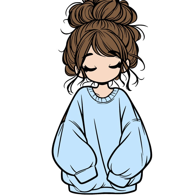 girl with baggy sweatshirt and messy bun