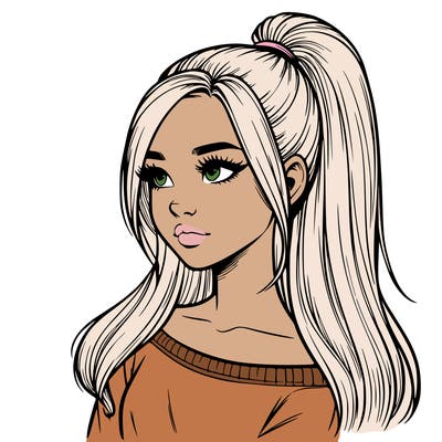 realistic girl with a high ponytail