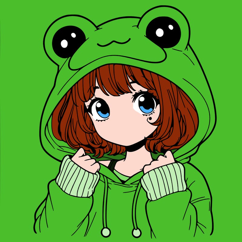 a cute teenage girl wearing a frog hoodie