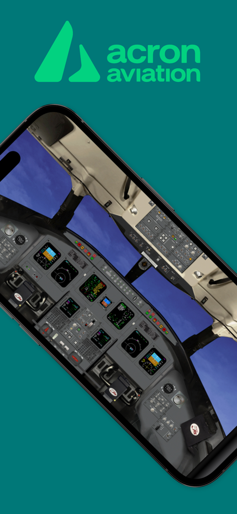 Smartphone displaying the detailed CRJ-700 cockpit layout from the Acron Aviation app