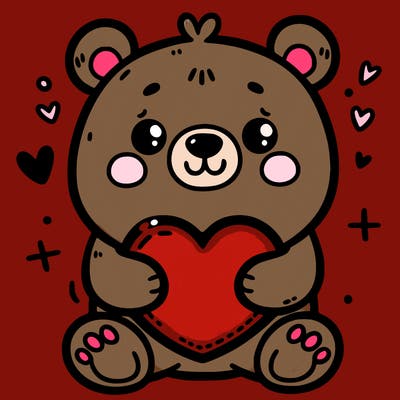 cute bear holding heart