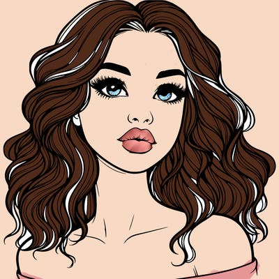 realistic girl with wavy hair and lips