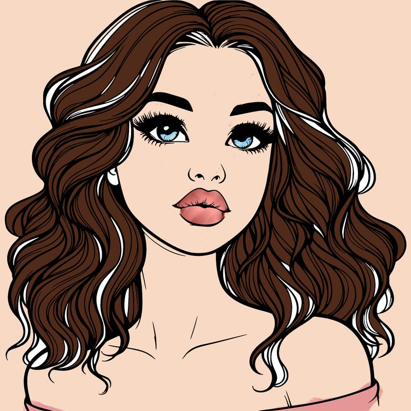 realistic girl with wavy hair and lips