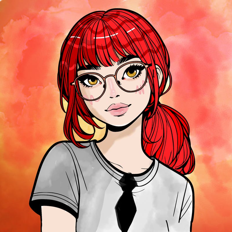 realistic girl with freckles and clear glasses