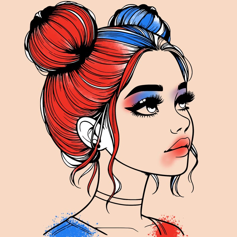 realistic girl with buns on the top of her head