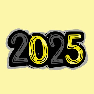 one line scrawled numbers sketch design “2025”