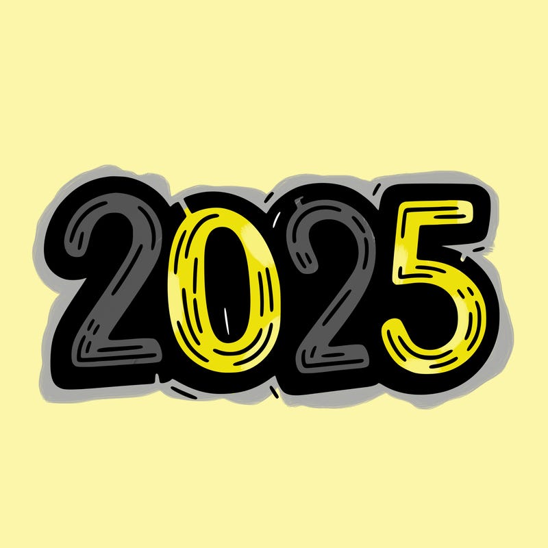 one line scrawled numbers sketch design “2025”