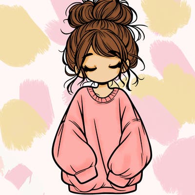 girl with baggy sweatshirt and messy bun