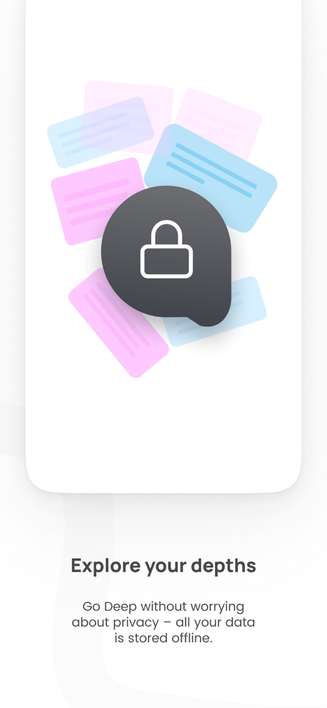 Antar chat - Interface segura de diário offline no chat Antar mostrando um ícone de cadeado e texto sobre privacidade de dados