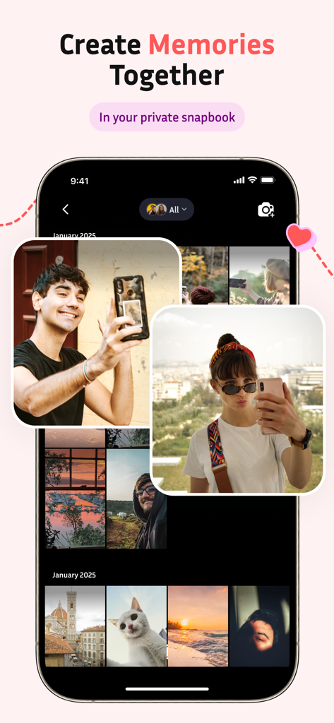 A private digital photo gallery and snapbook for couples to store and share memories together