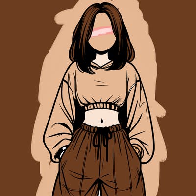 realistic girl faceless with baggy pants and a crop top