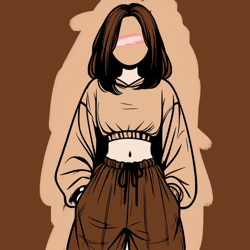 realistic girl faceless with baggy pants and a crop top