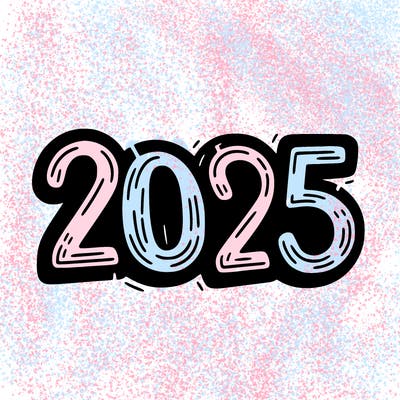 one line scrawled numbers sketch design “2025”