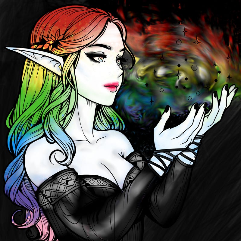 realistic elf girl doing magic