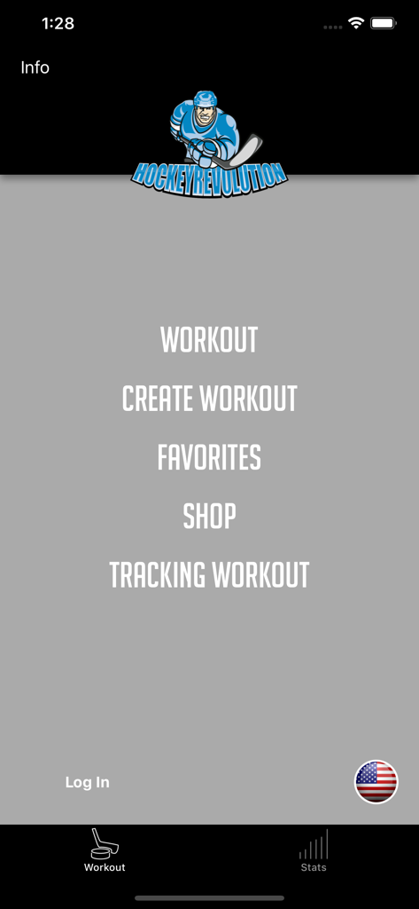 Menú principal de la aplicación Hockey Revolution que muestra opciones de entrenamiento y seguimiento