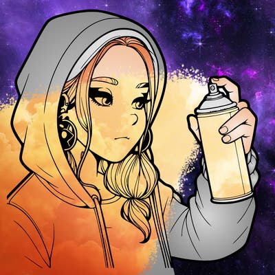 a realistic girl, spray painting