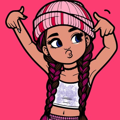 realistic teenage girl with braids and a beanie and crop top doing 🫶🏼