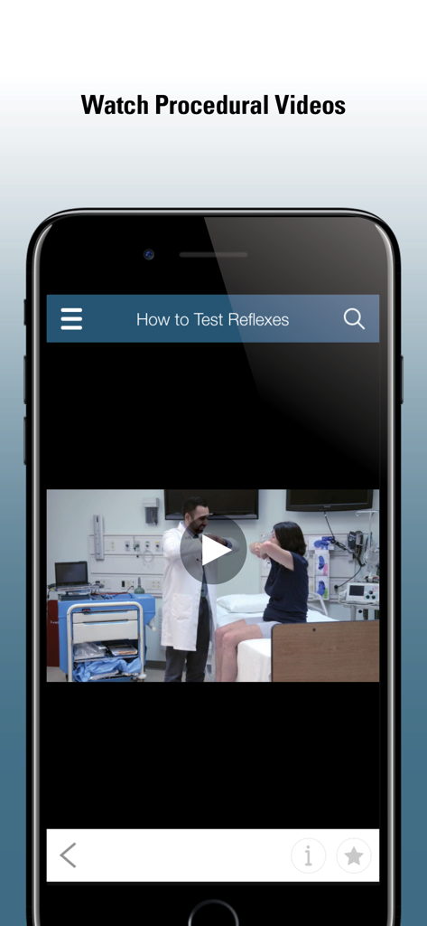 A procedural video demonstrating how to test reflexes within the MSD Manual Professional app interface.
