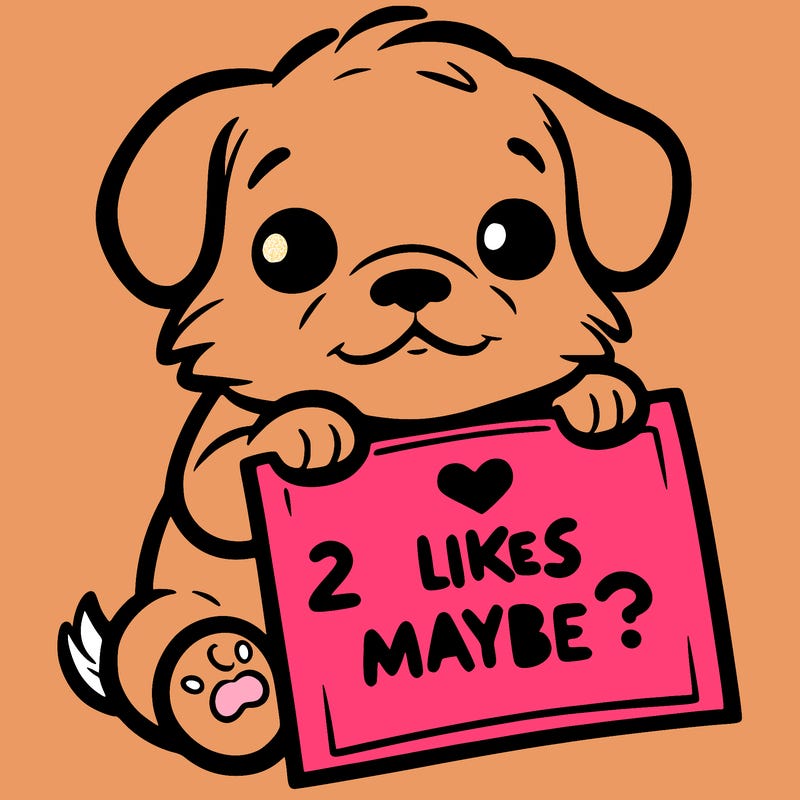 a puppy holding a sign that says 2 likes maybe?
