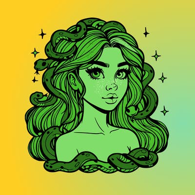 realistic girl with snakes as hair