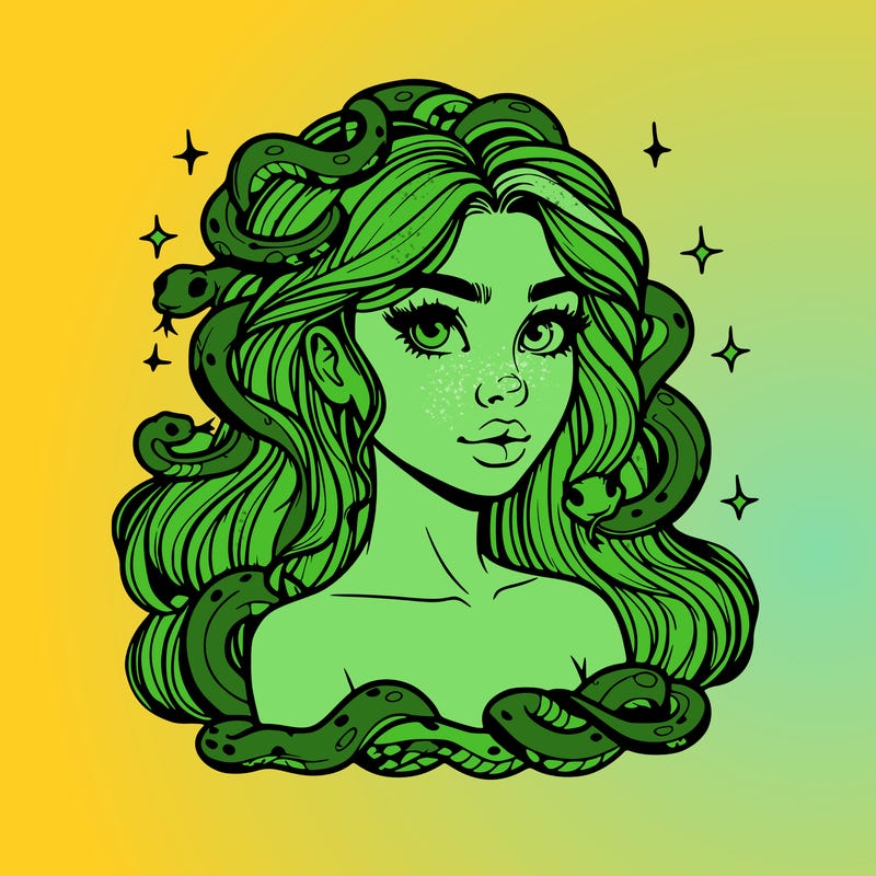 realistic girl with snakes as hair