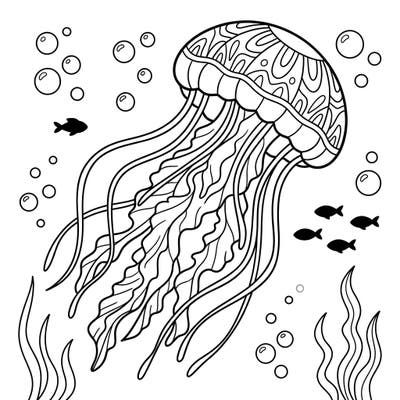 Explore the wonders of the ocean with this charming Sea Nettle Jellyfish coloring page, perfect for young adventurers. Kids will love bringing this graceful creature and its underwater world to life with their favorite colors.