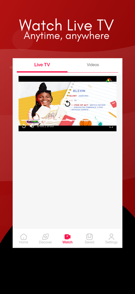 3News – Ghana News & Live TV - 3Newsアプリのインターフェース。ライブTV3ガーナストリーミング機能が表示されています。