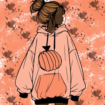 realistic girl with a oversized sweatshirt on and a bun
