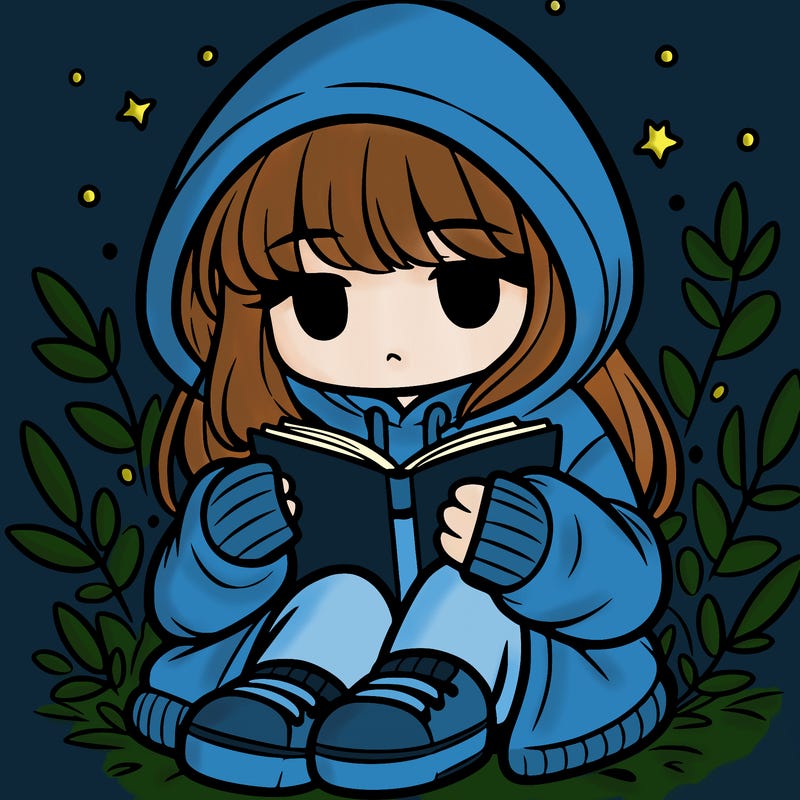 girl in oversized hoodie reading a book
