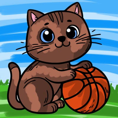 cat with basketball
