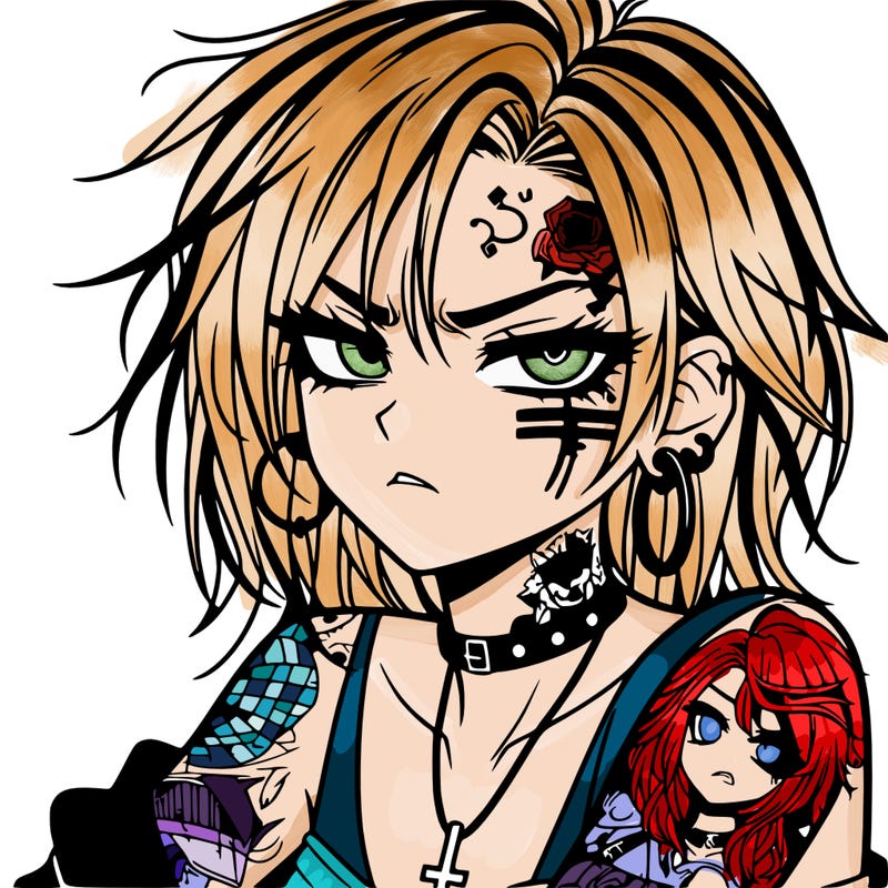 badass anime girl with scar and tattoos