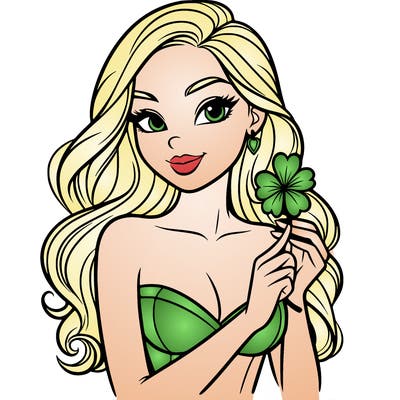 beautiful woman  carrying a clover