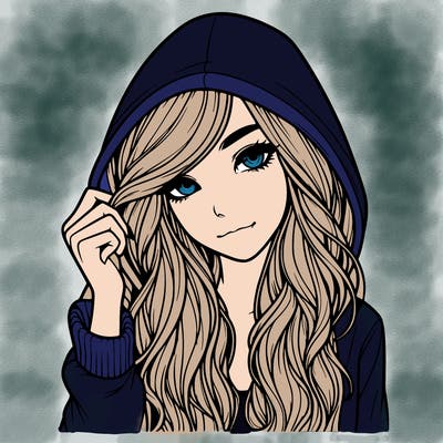 realistic girl with long hair and a hoodie